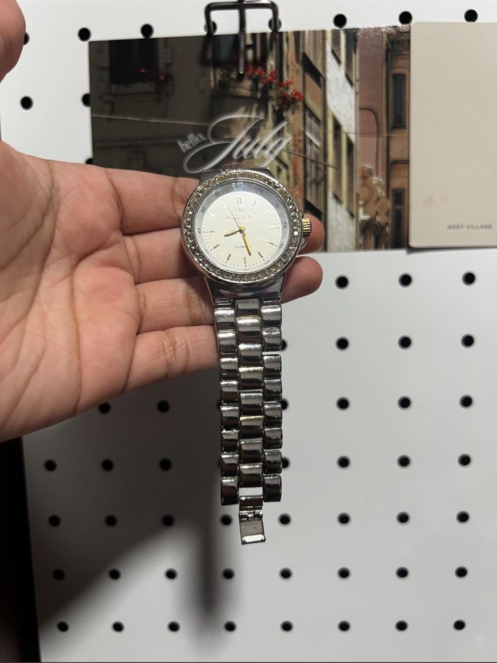 Women's Silver Crystal-Accent Bracelet Watch with White Dial